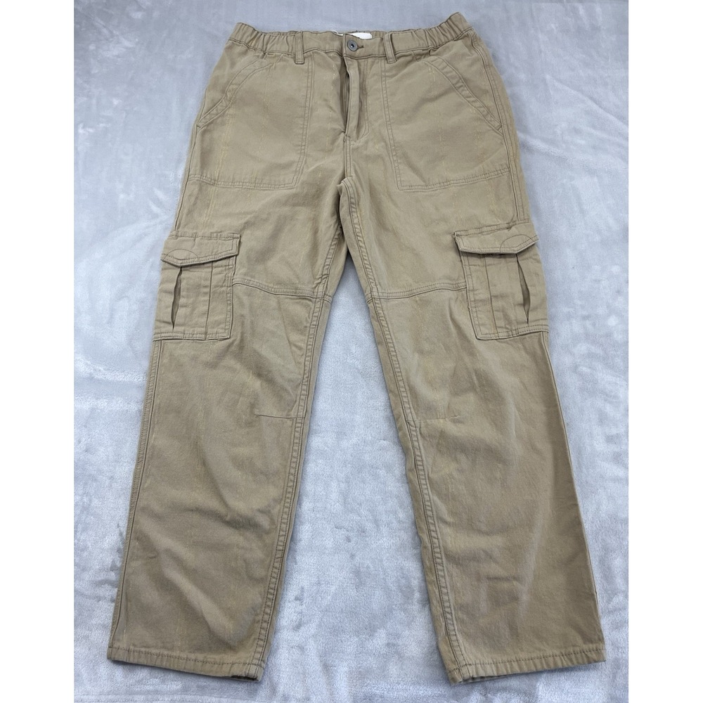 Anthropologie Pants Women 14 Brown Gold Pinstripe Cargo Straight Tapered Leg